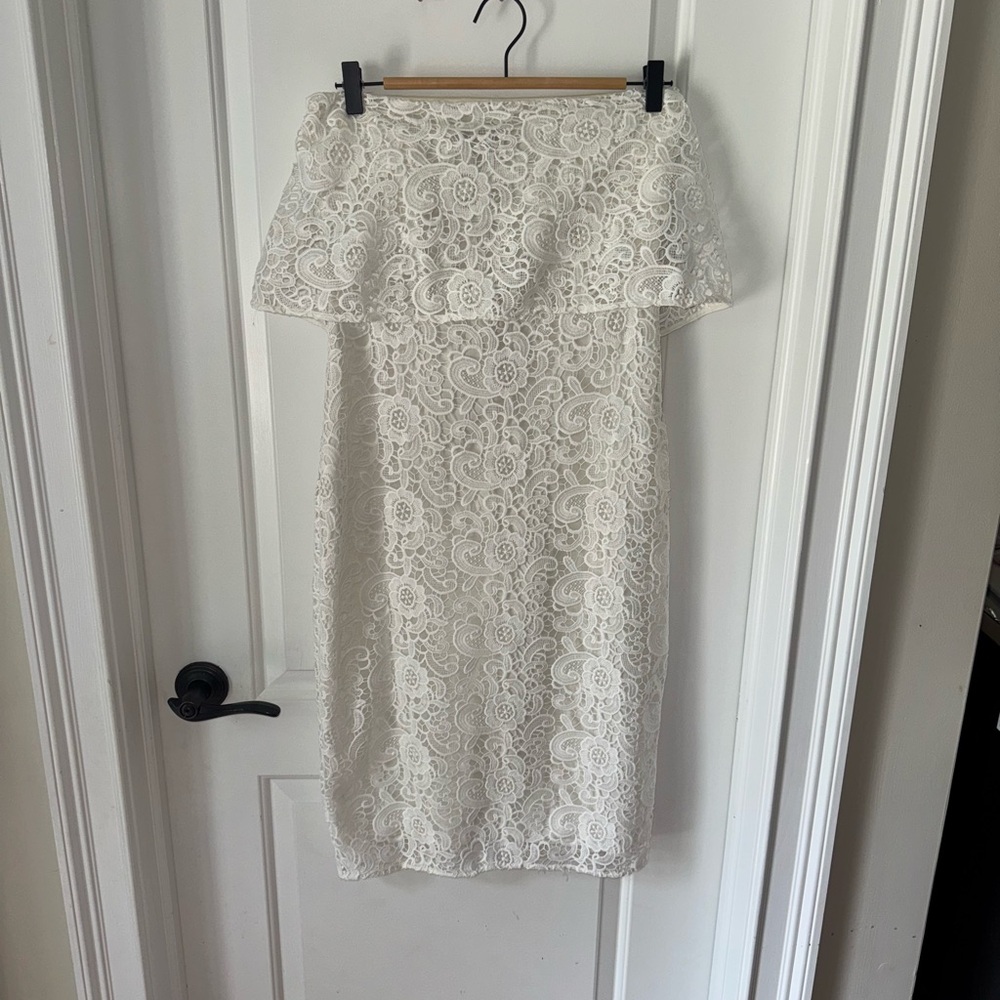 Likely White Off-Shoulder Peplum Midi Dress